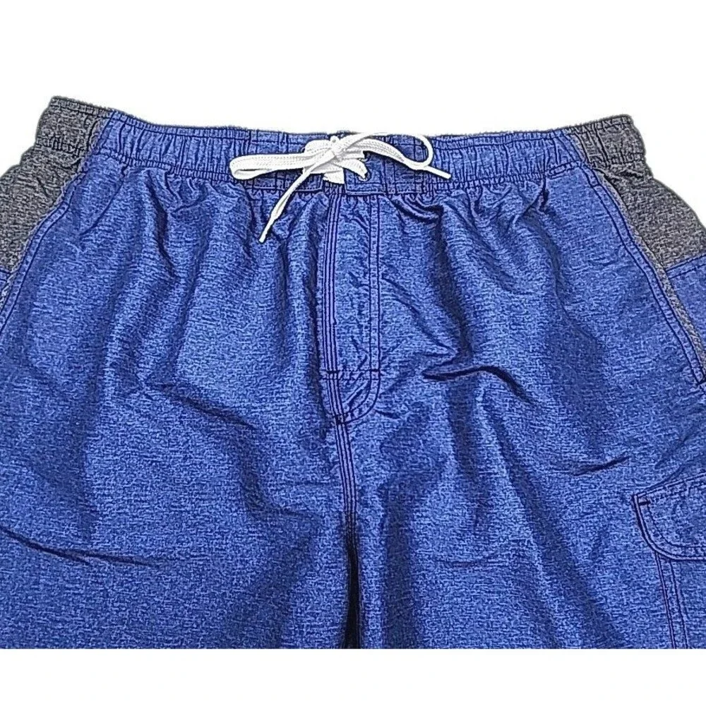 Speedo Swim Shorts Trunks Mesh Lined Men Sz XXL 2XL Blue Gray Cargo Pockets